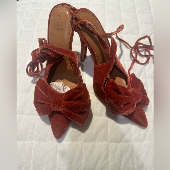 ASOS DESIGN Peony leg tie high heeled shoes in Rust Size 8 NWOT - Picture 6 of 6